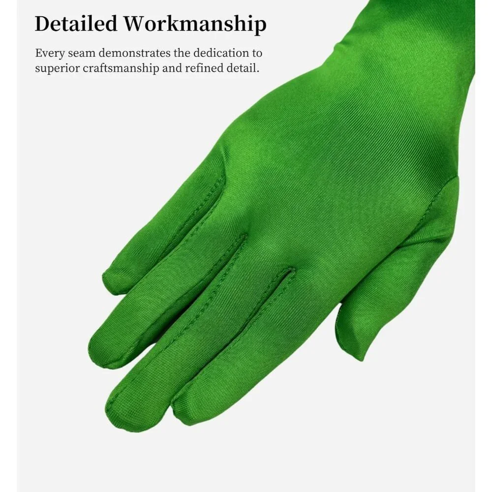 Women's Elbow Length Green Satin Gloves Costume Princess Party Accessories
